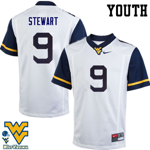 Youth #9 Jovanni Stewart West Virginia Mountaineers College Football Jerseys-White - Click Image to Close